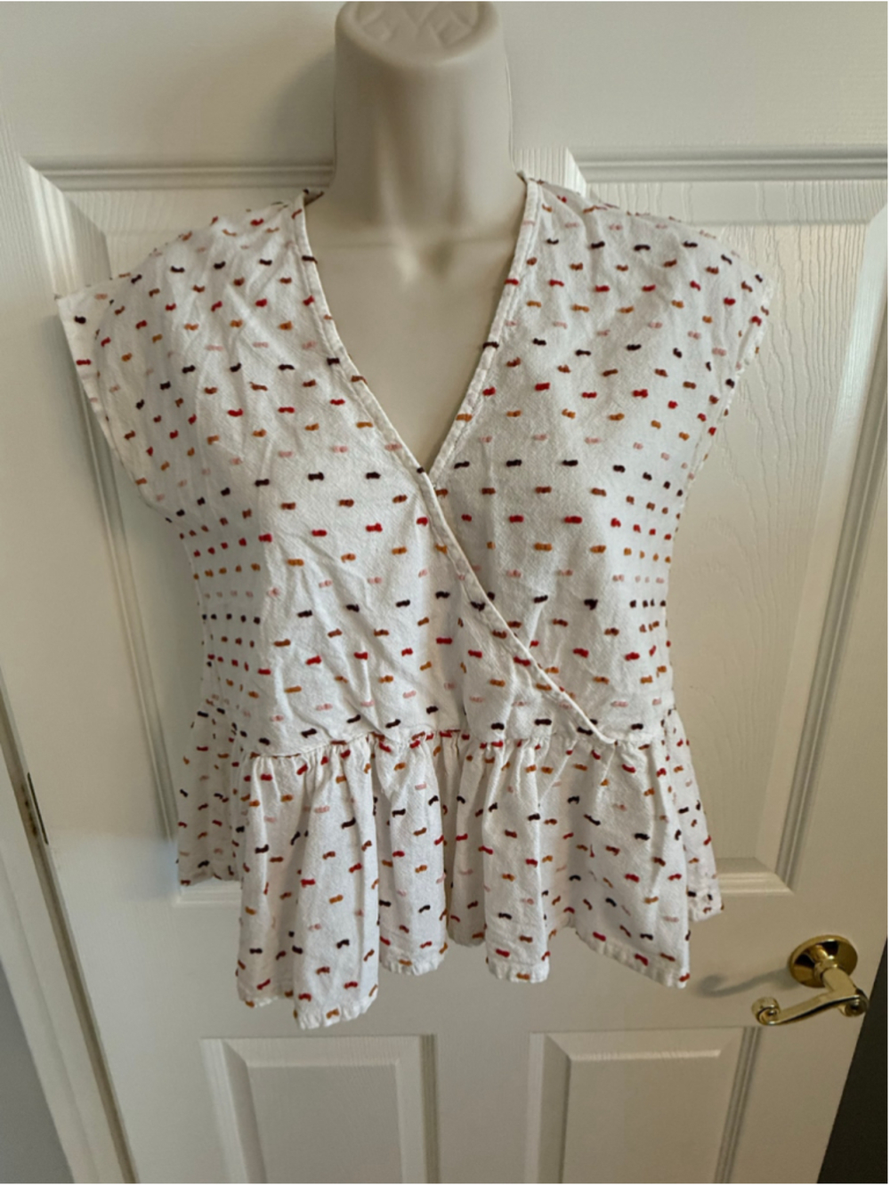 Madewell Crossover Peplum Top in Rainbow Clipdot XS